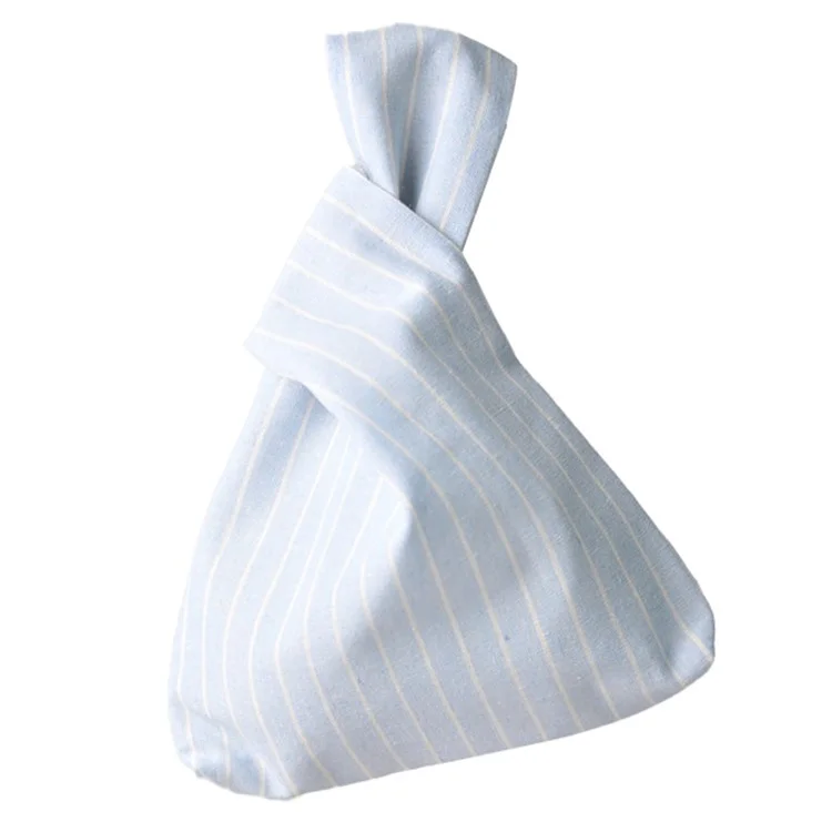 TZ Simple Stripe Design Canvas Wrist Bag Portable Cosmetic, Cellphone, Wallet, Coin Purse Tote Handbag - Baby Blue
