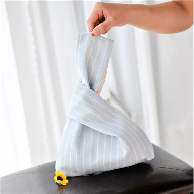 TZ Simple Stripe Design Canvas Wrist Bag Portable Cosmetic, Cellphone, Wallet, Coin Purse Tote Handbag - Baby Blue