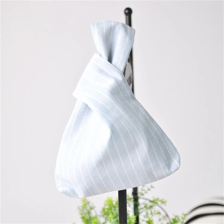 TZ Simple Stripe Design Canvas Wrist Bag Portable Cosmetic, Cellphone, Wallet, Coin Purse Tote Handbag - Baby Blue