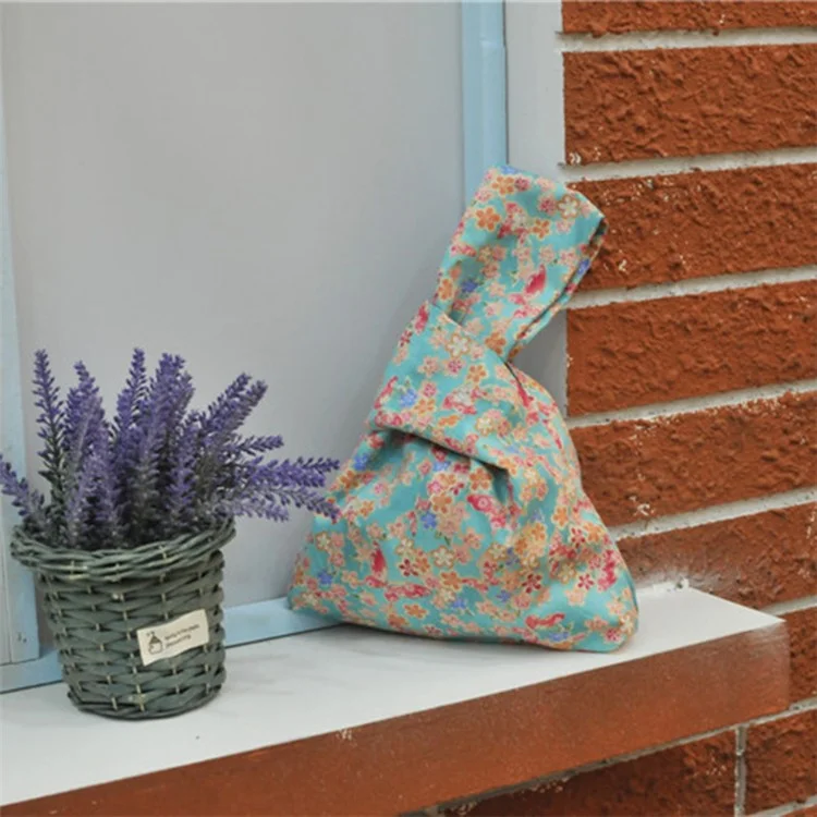 TZ Simple Flower Pattern Canvas Wrist Bag Portable Purse Tote Handbag for Cosmetic, Wallet, Cellphone - Verde