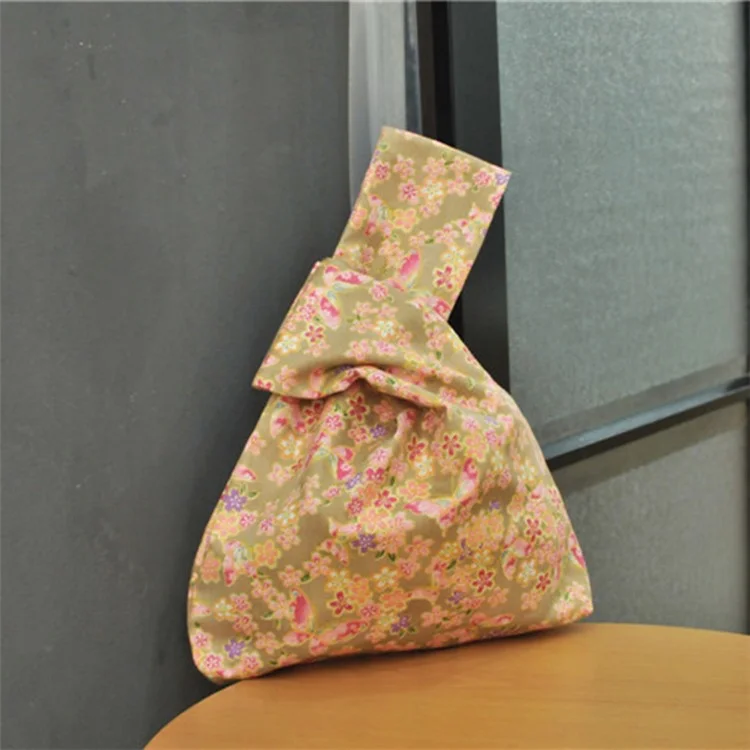 TZ Simple Flower Pattern Canvas Wrist Bag Portable Purse Tote Handbag for Cosmetic, Wallet, Cellphone - Verde