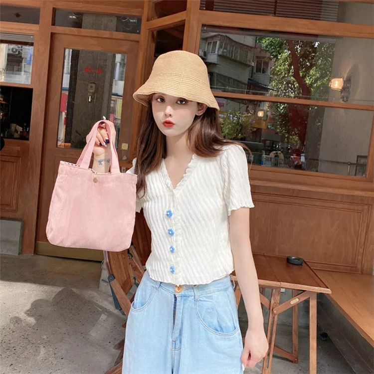 TZ Soft Corduroy Toiletries Handbag Kosmetikorganizer Tasche Makeup-Aufbewahrungstasche Lunchpaket - Hellgrün