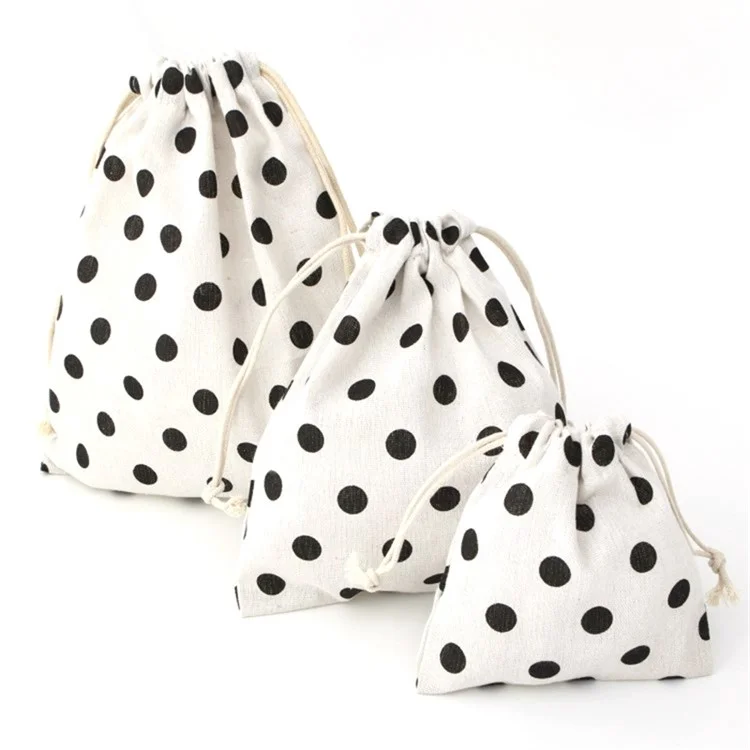 TZ 3Pcs / Set Cotton Linen Drawstring Bags Reusable Organizer Storage Bag for Home Travel - Dot