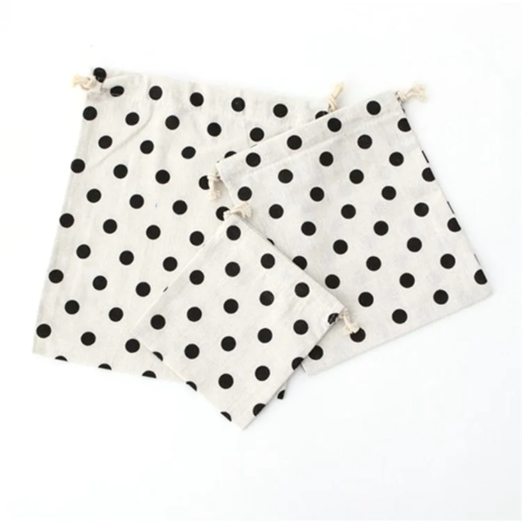TZ 3Pcs / Set Cotton Linen Drawstring Bags Reusable Organizer Storage Bag for Home Travel - Dot