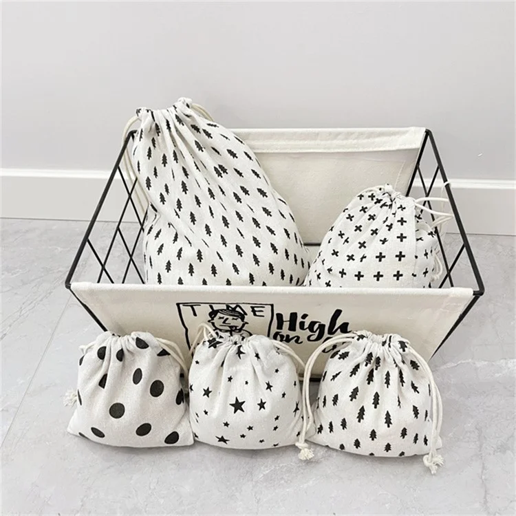 TZ 3Pcs / Set Cotton Linen Drawstring Bags Reusable Organizer Storage Bag for Home Travel - Dot