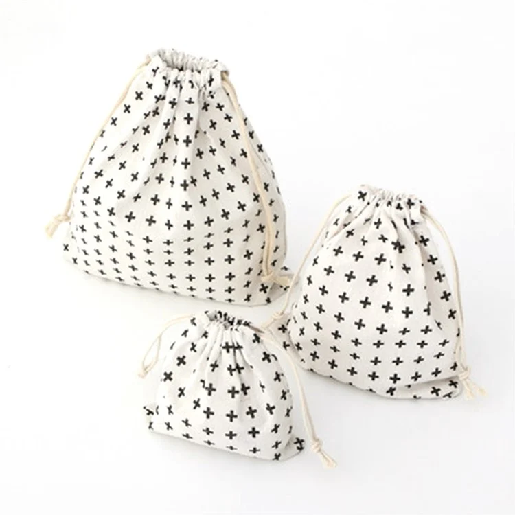 TZ 3Pcs / Set Cotton Linen Drawstring Bags Reusable Organizer Storage Bag for Home Travel - Dot