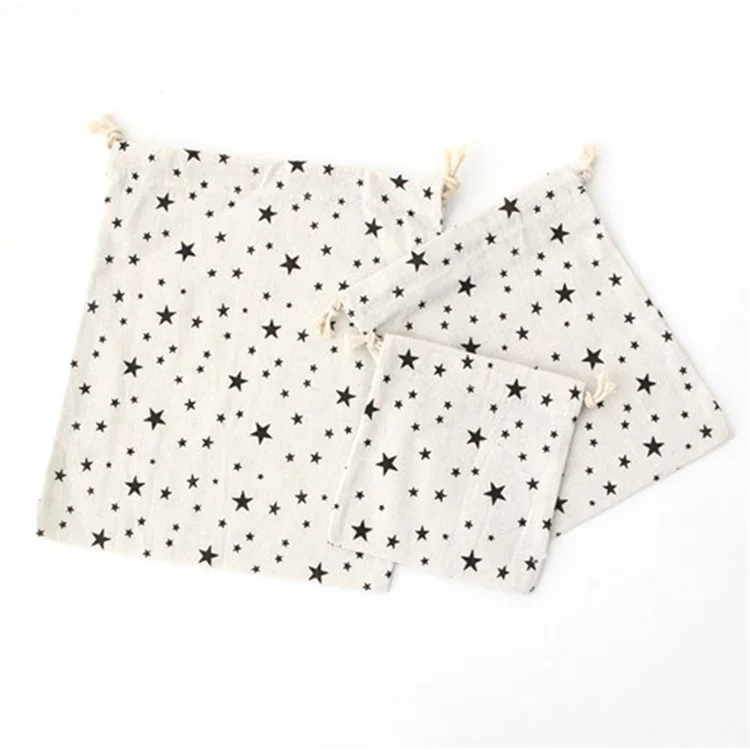 TZ 3Pcs / Set Cotton Linen Drawstring Bags Reusable Organizer Storage Bag for Home Travel - Dot