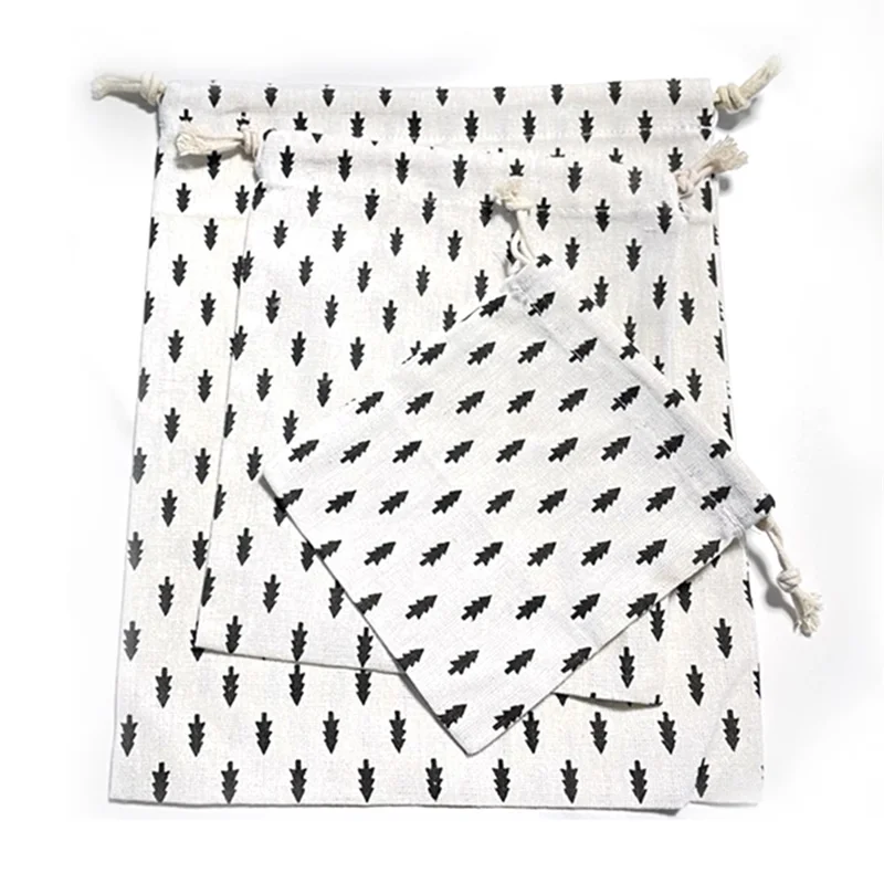 TZ 3Pcs / Set Cotton Linen Drawstring Bags Reusable Organizer Storage Bag for Home Travel - Tree