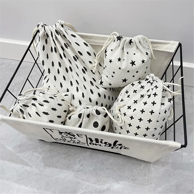 TZ 3Pcs / Set Cotton Linen Drawstring Bags Reusable Organizer Storage Bag for Home Travel - Tree