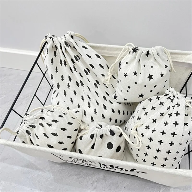 TZ 3Pcs / Set Cotton Linen Drawstring Bags Reusable Organizer Storage Bag for Home Travel - Tree
