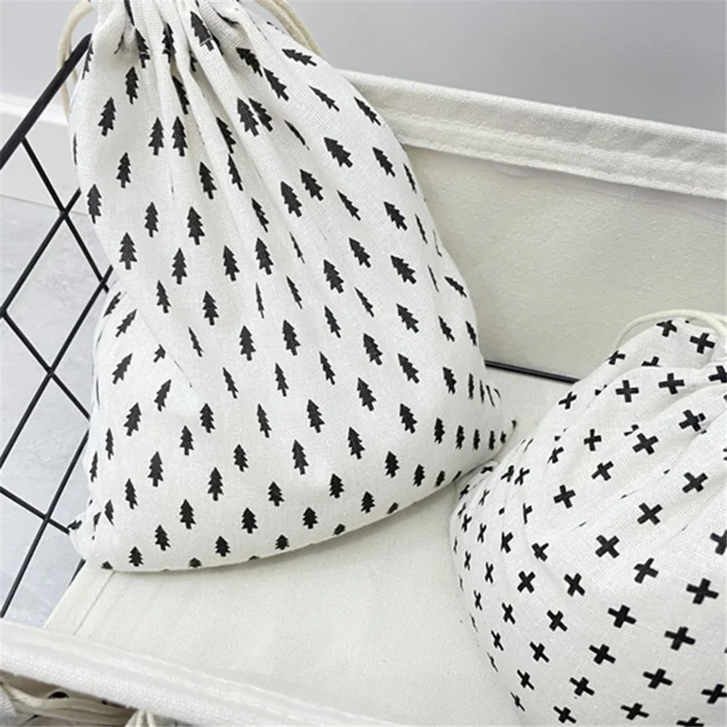 TZ 3Pcs / Set Cotton Linen Drawstring Bags Reusable Organizer Storage Bag for Home Travel - Tree