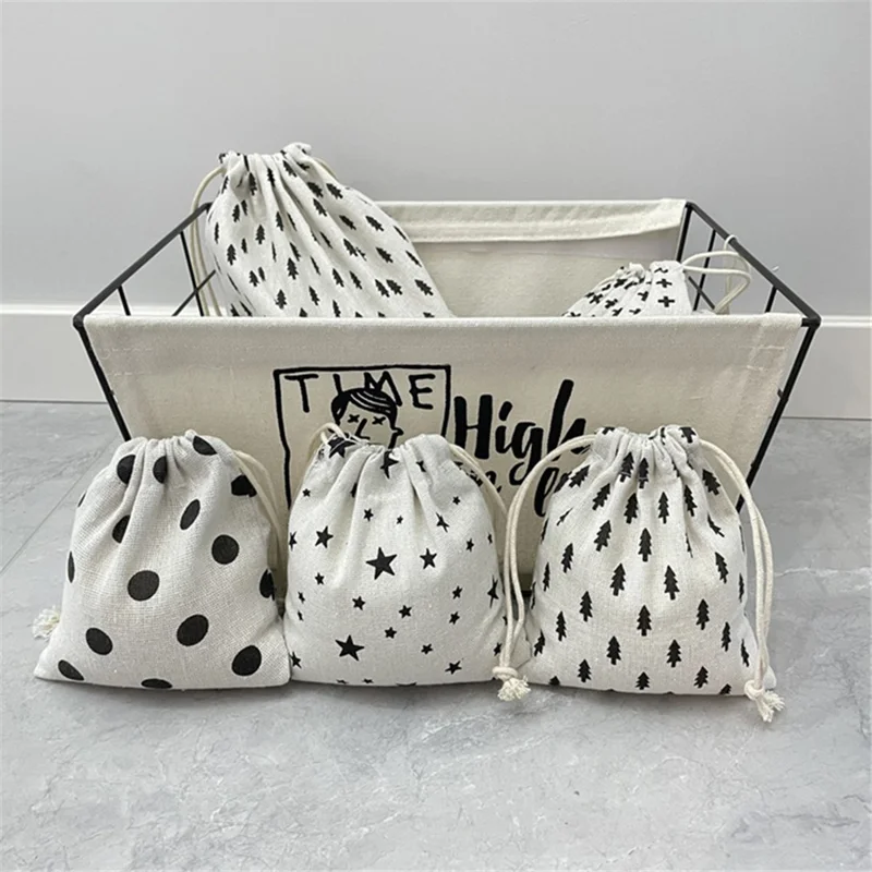 TZ 3Pcs / Set Cotton Linen Drawstring Bags Reusable Organizer Storage Bag for Home Travel - Tree