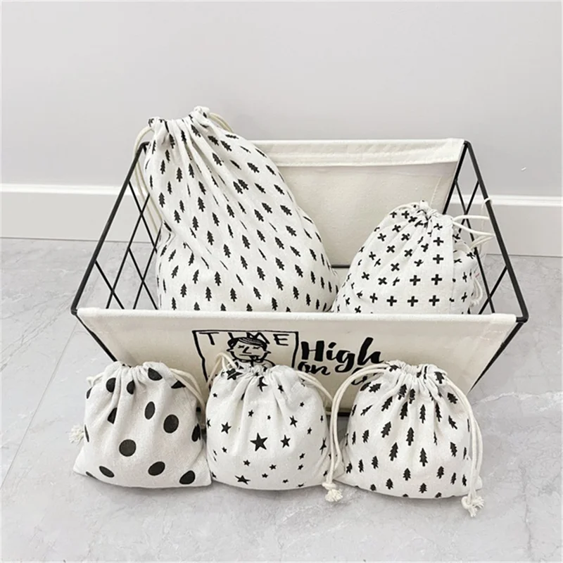 TZ 3Pcs / Set Cotton Linen Drawstring Bags Reusable Organizer Storage Bag for Home Travel - Tree