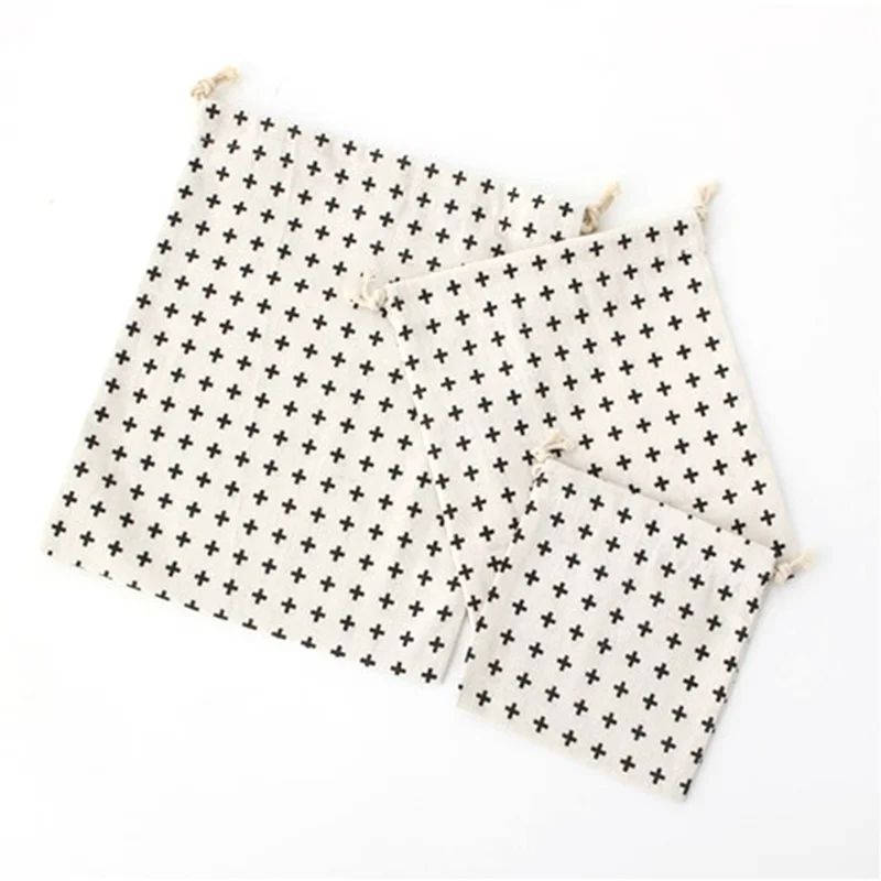 TZ 3Pcs / Set Cotton Linen Drawstring Bags Reusable Organizer Storage Bag for Home Travel - Tree