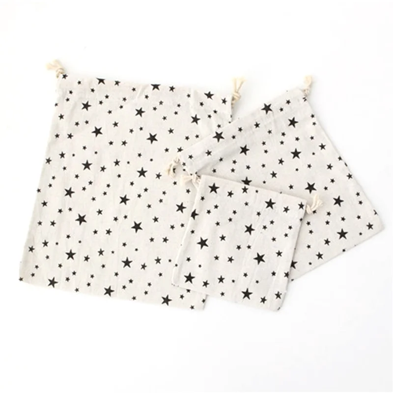 TZ 3Pcs / Set Cotton Linen Drawstring Bags Reusable Organizer Storage Bag for Home Travel - Tree