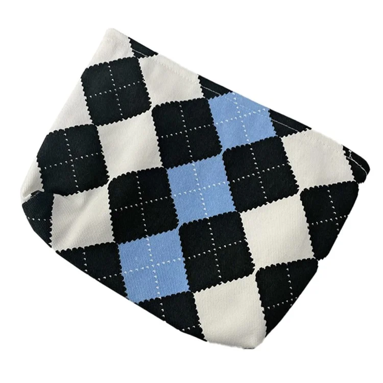 TZ Checkered Canvas Cosmetic Storage Bag Large Capacity Makeup Pouch Pen Coin Purse Handbag - Three Color