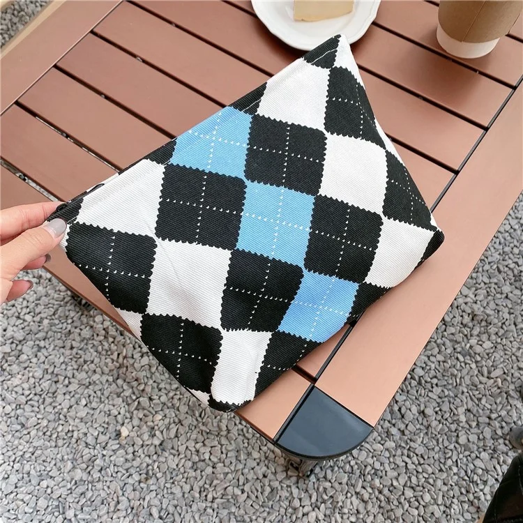 TZ Checkered Canvas Cosmetic Storage Bag Large Capacity Makeup Pouch Pen Coin Purse Handbag - Three Color