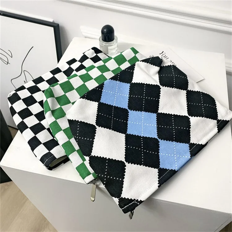 TZ Checkered Canvas Cosmetic Storage Bag Large Capacity Makeup Pouch Pen Coin Purse Handbag - Three Color