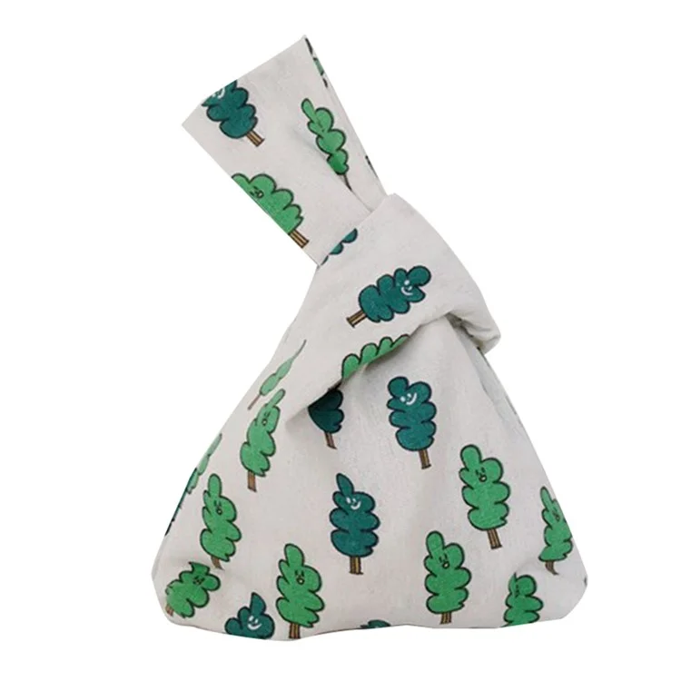 TZ Japanese Style Canvas Handbag Cute Pattern Portable Purse Tote Wrist Bag for Ladies, Girls - Smile Tree