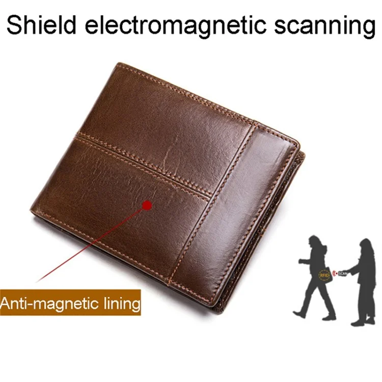 RFID Blocking Men's Wallet Top-Layer Cowhide Leather Clutch Purse Hand Bag Card Holder Billfold - Dark Brown