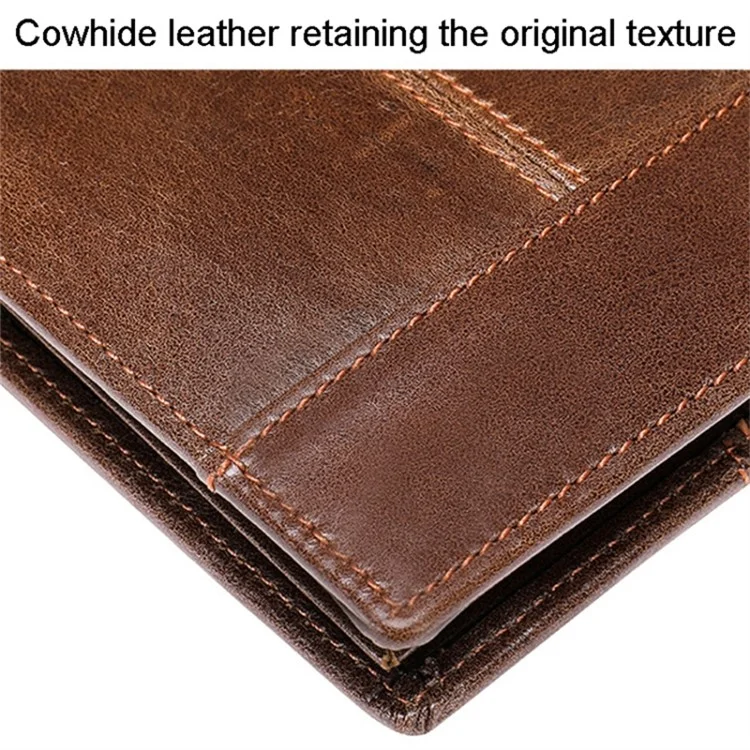 RFID Blocking Men's Wallet Top-Layer Cowhide Leather Clutch Purse Hand Bag Card Holder Billfold - Dark Brown