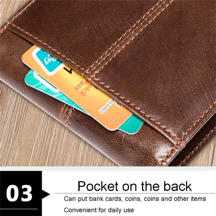 RFID Blocking Men's Wallet Top-Layer Cowhide Leather Clutch Purse Hand Bag Card Holder Billfold - Dark Brown