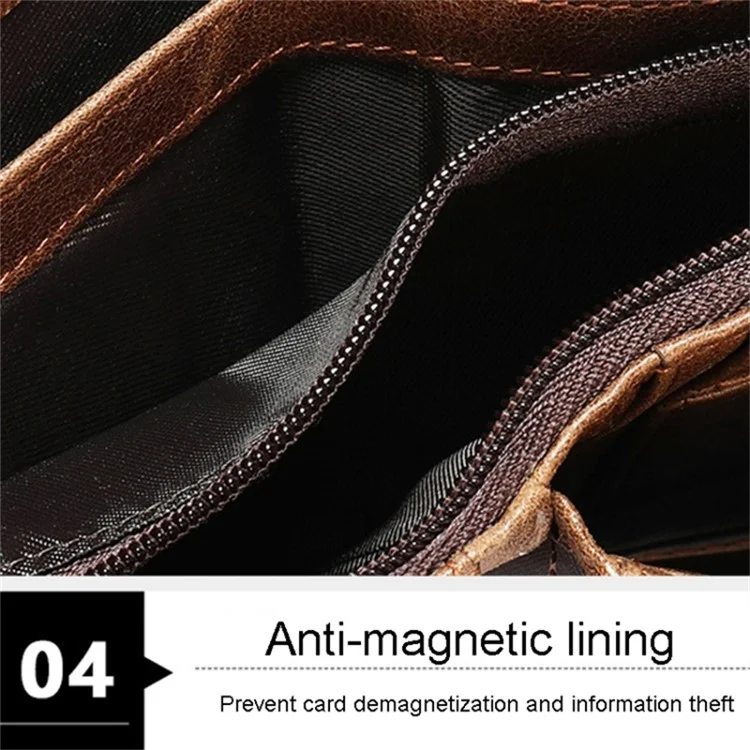 RFID Blocking Men's Wallet Top-Layer Cowhide Leather Clutch Purse Hand Bag Card Holder Billfold - Dark Brown