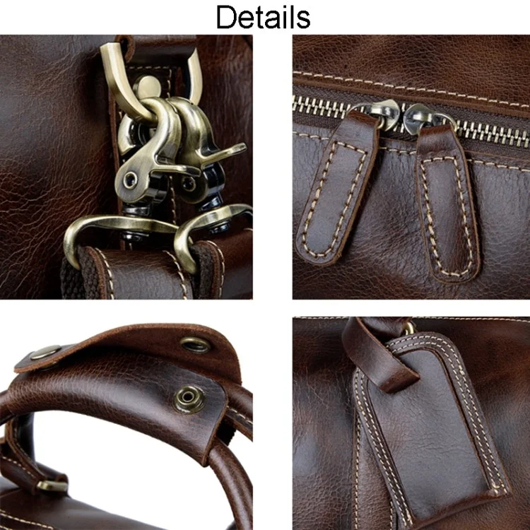 Retro Genuine Cow Leather Trolly Bag for Traveling Men Tote Shoulder Bag with Wheels