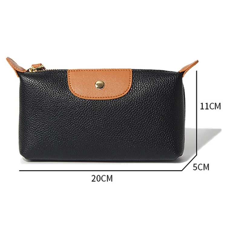2314 Women Long Purse Top Layer Cowhide Leather Cellphone Clutch with Wrist Strap - Black