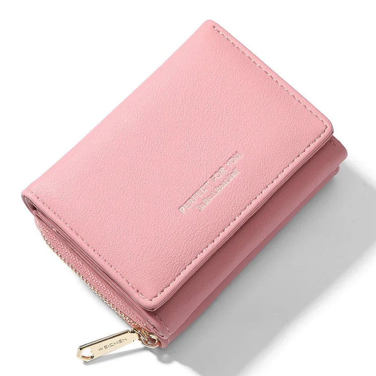 PERFECT FOR YOU 6905-014 Tri-fold Short Wallet PU Leather Zipper Coin Purse for Women - Pink
