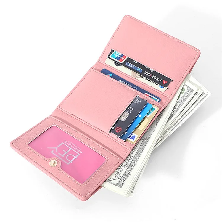 PERFECT FOR YOU 6905-014 Tri-fold Short Wallet PU Leather Zipper Coin Purse for Women - Pink