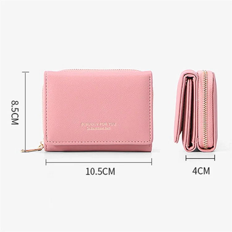PERFECT FOR YOU 6905-014 Tri-fold Short Wallet PU Leather Zipper Coin Purse for Women - Pink