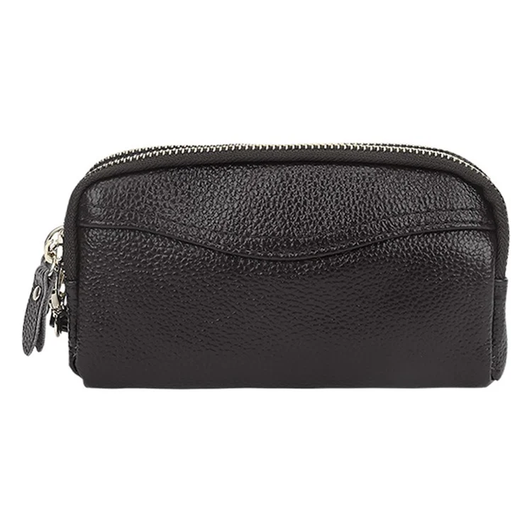 262 Double Layer Split Leather Long Purse Women Cellphone Holder Clutch with Wrist Strap - Black