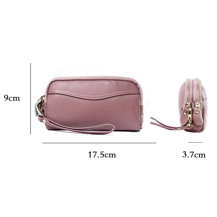 262 Double Layer Split Leather Long Purse Women Cellphone Holder Clutch with Wrist Strap - Black