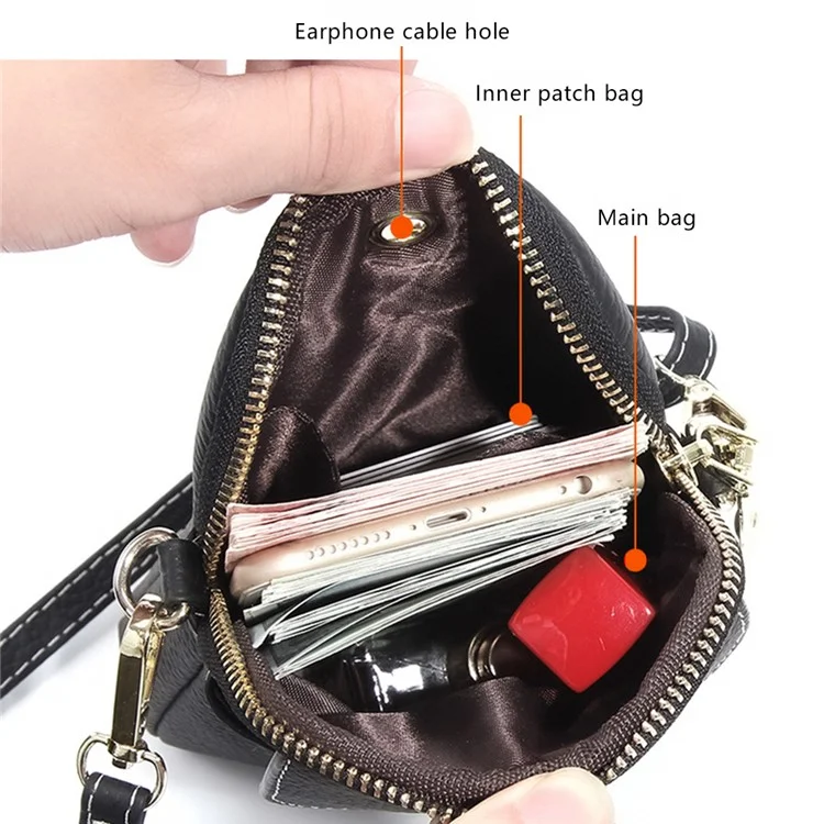 S9925 Cellphone Holder Small Crossbody Bag Top Layer Cowhide Leather Shoulder Bag - Schwarz