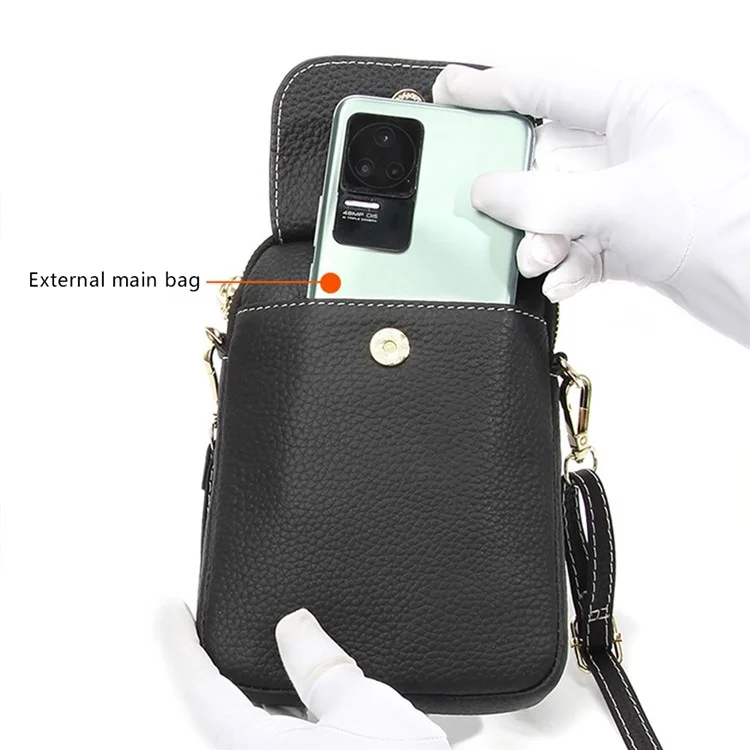 S9925 Cellphone Holder Small Crossbody Bag Top Layer Cowhide Leather Shoulder Bag - Schwarz
