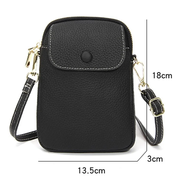 S9925 Cellphone Holder Small Crossbody Bag Top Layer Cowhide Leather Shoulder Bag - Schwarz
