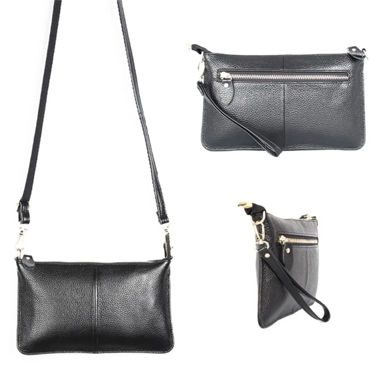 Sac Bandoulière en Cuir de Vache Top Layer Très Fin pour Femme - Noir