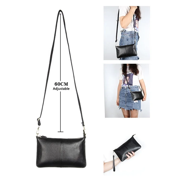 Sac Bandoulière en Cuir de Vache Top Layer Très Fin pour Femme - Noir