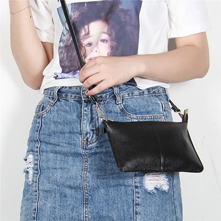 Sac Bandoulière en Cuir de Vache Top Layer Très Fin pour Femme - Noir