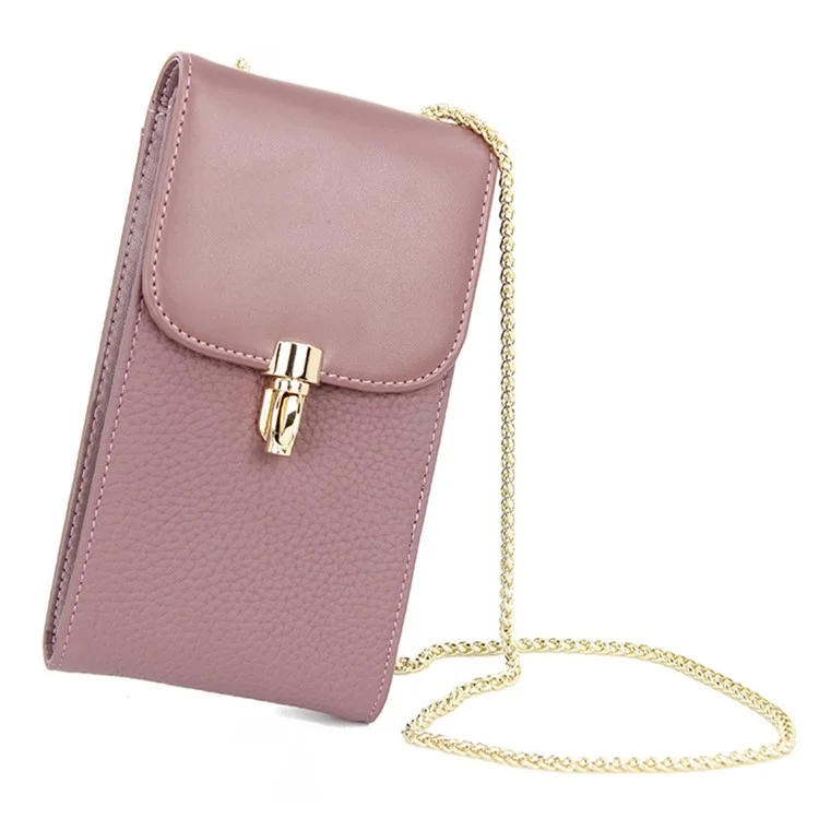 GL-16 Card Holder Small Crossbody Bag Top Layer Cowhide Leather Cellphone Pouch with Chain Strap - Taro Purple