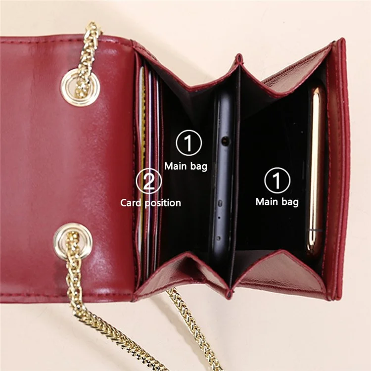 GL-16 Card Holder Small Crossbody Bag Top Layer Cowhide Leather Cellphone Pouch with Chain Strap - Taro Purple
