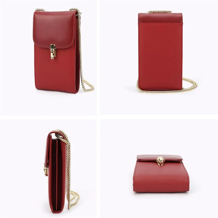 GL-16 Card Holder Small Crossbody Bag Top Layer Cowhide Leather Cellphone Pouch with Chain Strap - Taro Purple