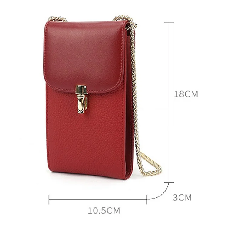 GL-16 Card Holder Small Crossbody Bag Top Layer Cowhide Leather Cellphone Pouch with Chain Strap - Taro Purple