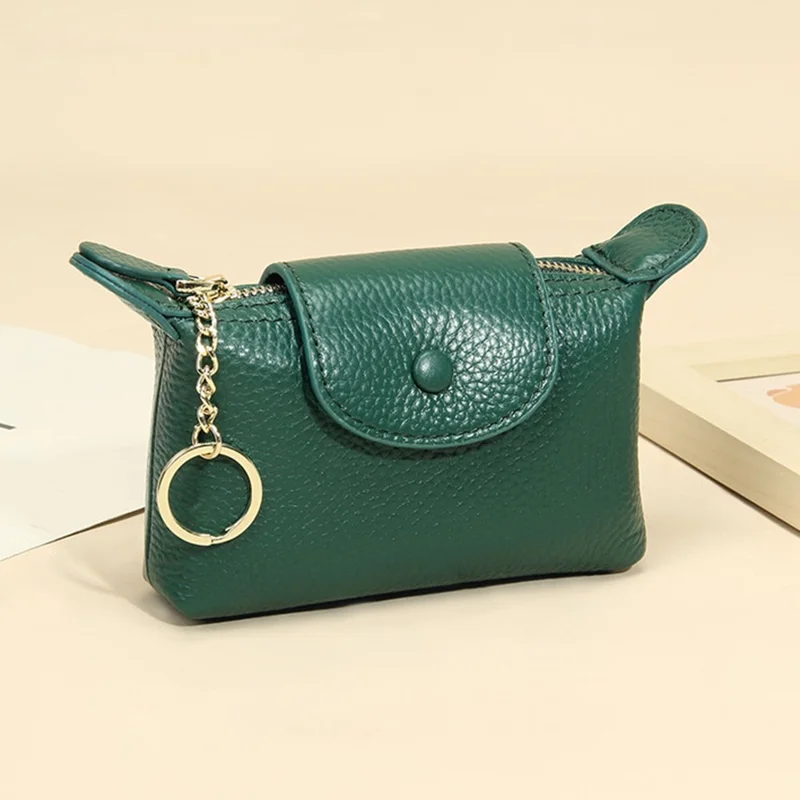 TZ 2308 Top-Layer Cowhide Leather Mini Wallet Coin Small Change Purse Bag - Green