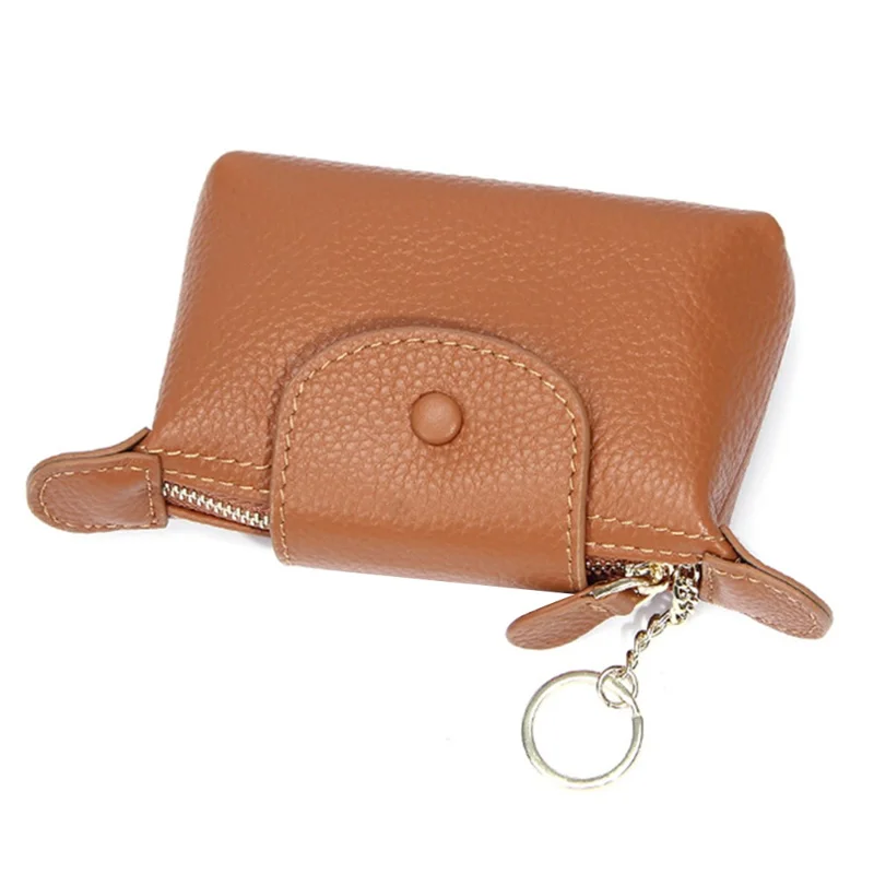 TZ 2308 Top-Layer Cowhide Leather Mini Wallet Coin Small Change Purse Bag - Brown