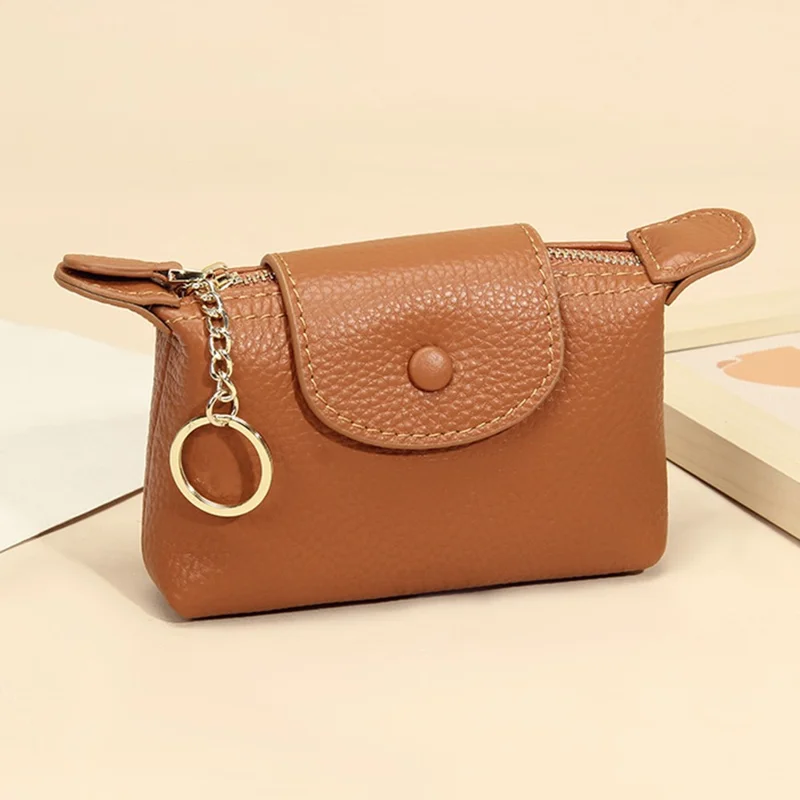 TZ 2308 Top-Layer Cowhide Leather Mini Wallet Coin Small Change Purse Bag - Brown