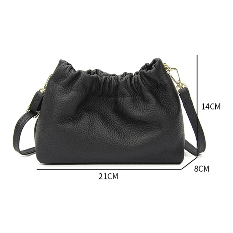 9953 Stylish Pleated Design First Layer Cowhide Women Single Shoulder Crossbody Bag - Black