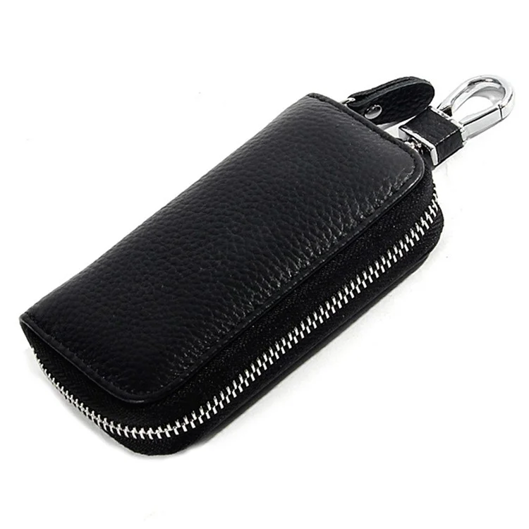 Sac de rangement de clés de voiture FQ519 Cuir de vache de première couche - Noir