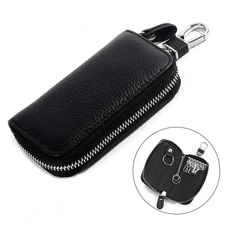 Sac de rangement de clés de voiture FQ519 Cuir de vache de première couche - Noir